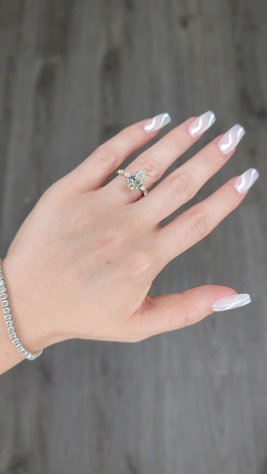 3.68 Carats Lab Grown Pear Shape with Marquise Side Stones Hidden Halo Diamond Engagement Ring - BenzDiamonds