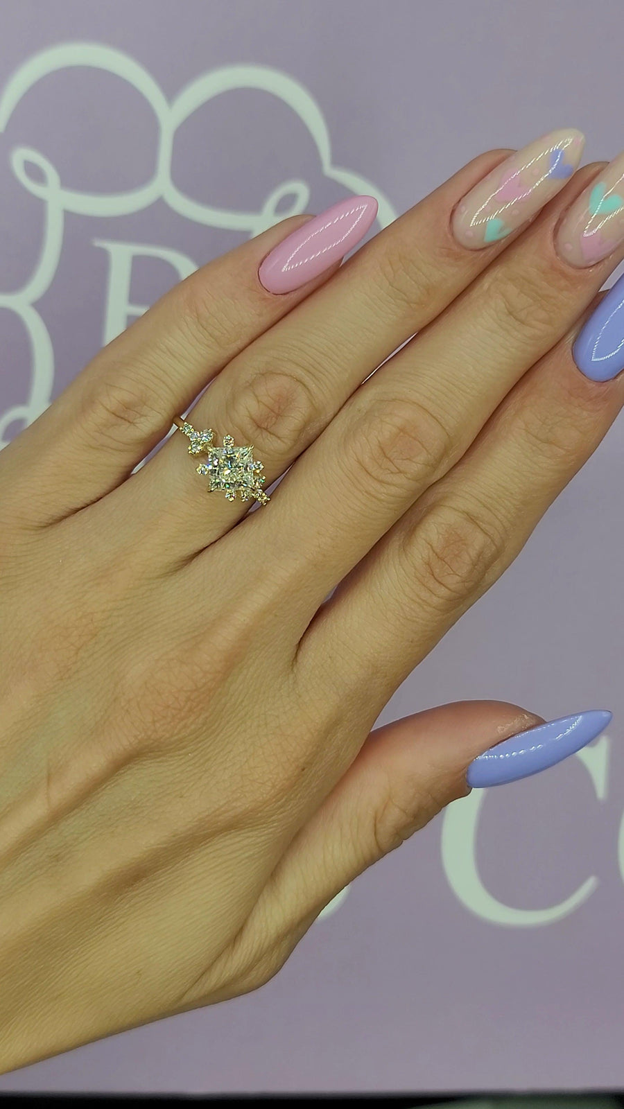 1.80 Carats Princess Cut Starburst Diamond Engagement Ring - BenzDiamonds