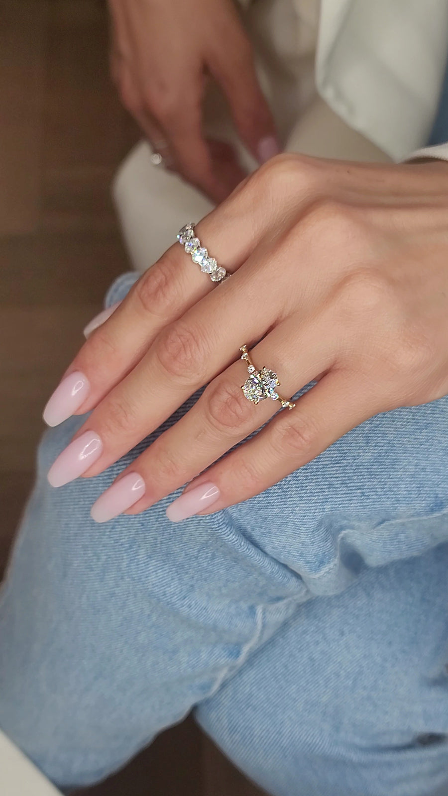 1.70 Carats Lab Grown Oval Cut Spaced Side Stones Diamond Engagement Ring