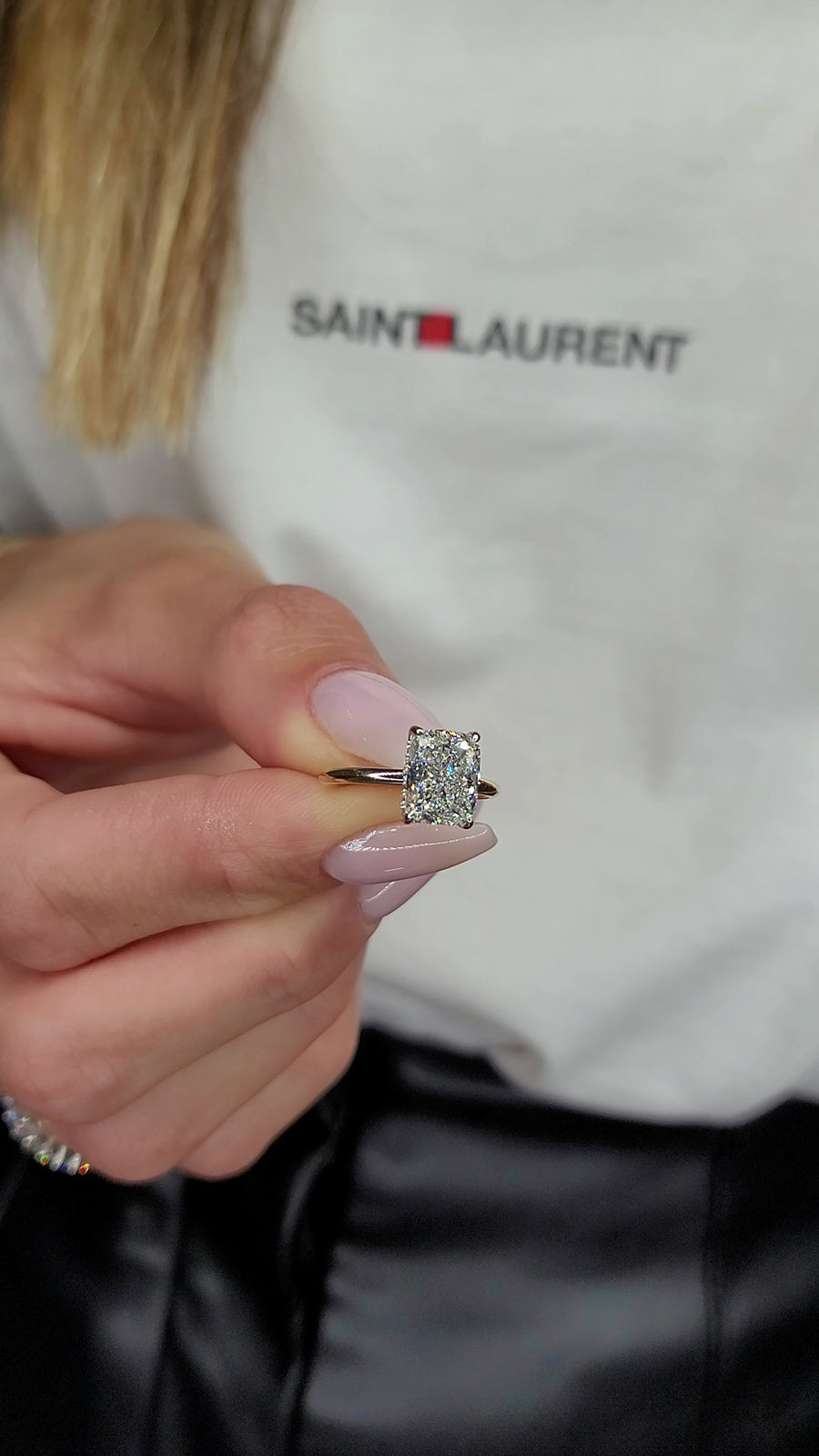 3.19 Carats Lab Grown Elongated Cushion Cut Solitaire Hidden Halo Diamond Engagement Ring