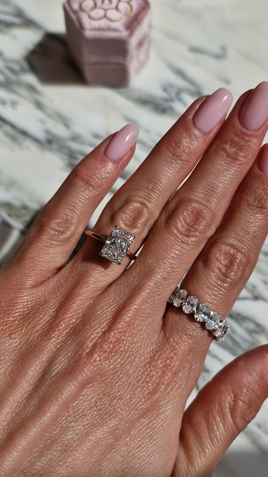 Oval Lab Diamond Ring Bridal Set Rose Gold Halo Wedding Ring Stack | La  More Design