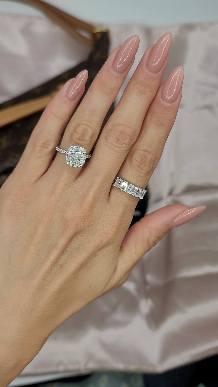 3.28 Carats Cushion Cut Micropaved Halo Side Stones Diamond Engagement Ring