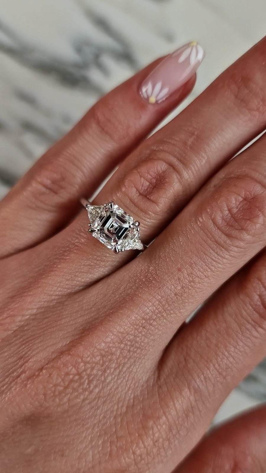 3.01 Carats Asscher Cut with Trillions Side Stones Diamond Engagement Ring