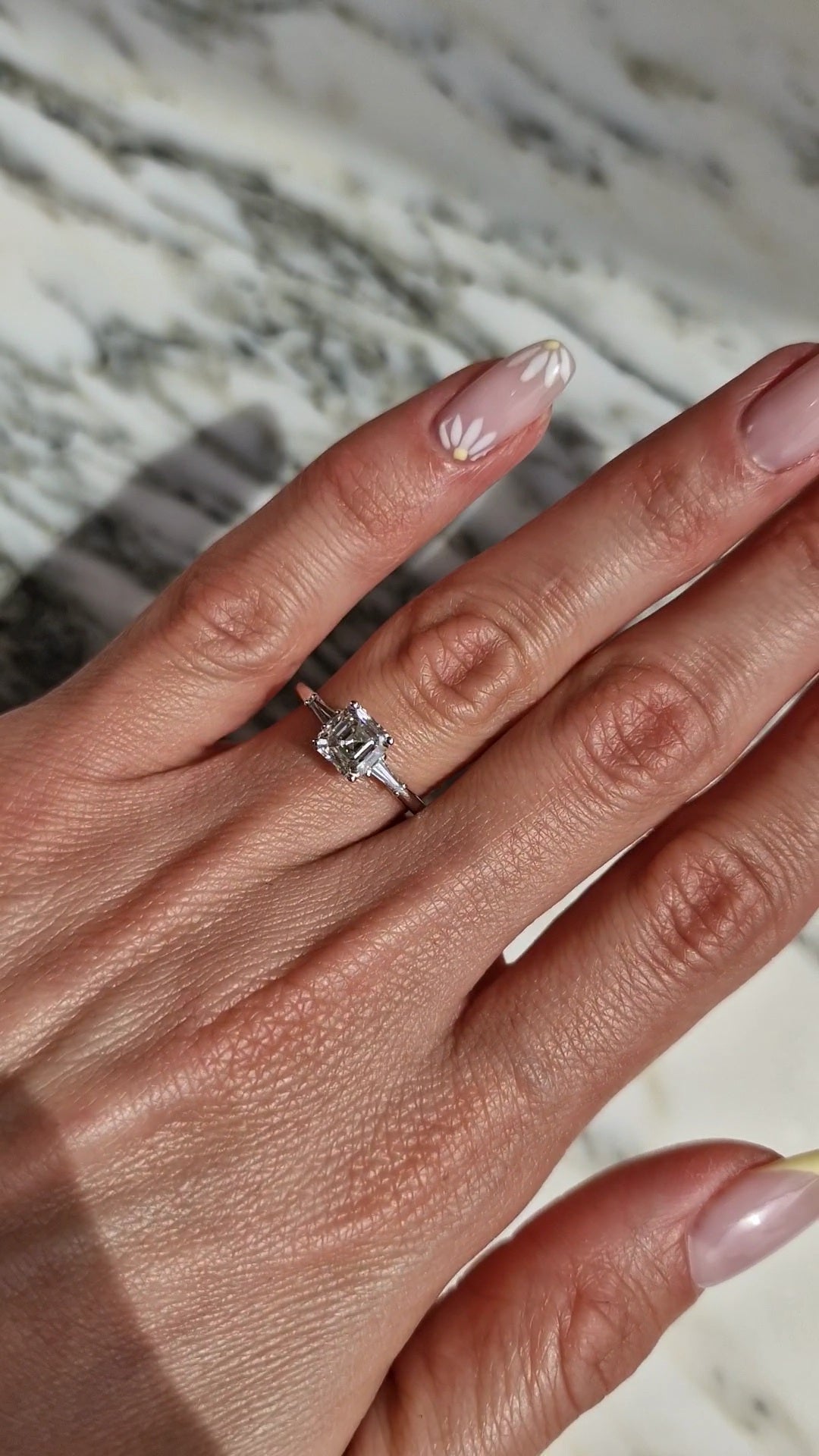1.51 Carats Asscher Cut with Tapered Baguette Side Stones Diamond Engagement Ring