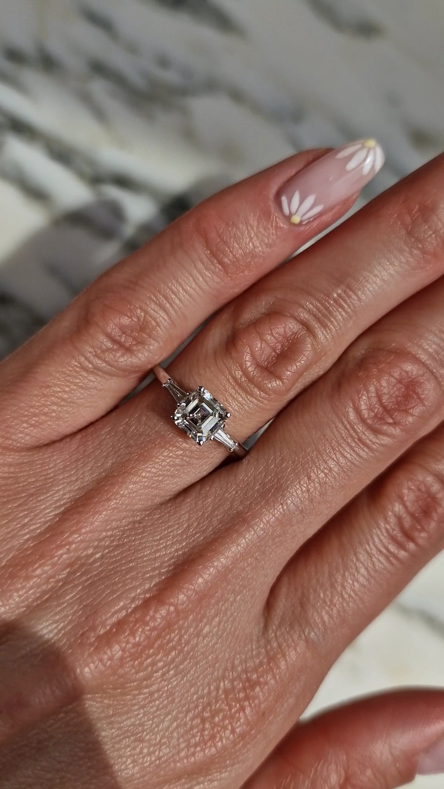 Asscher cut and baguette diamond engagement ring — Edward Fleming Jewellery