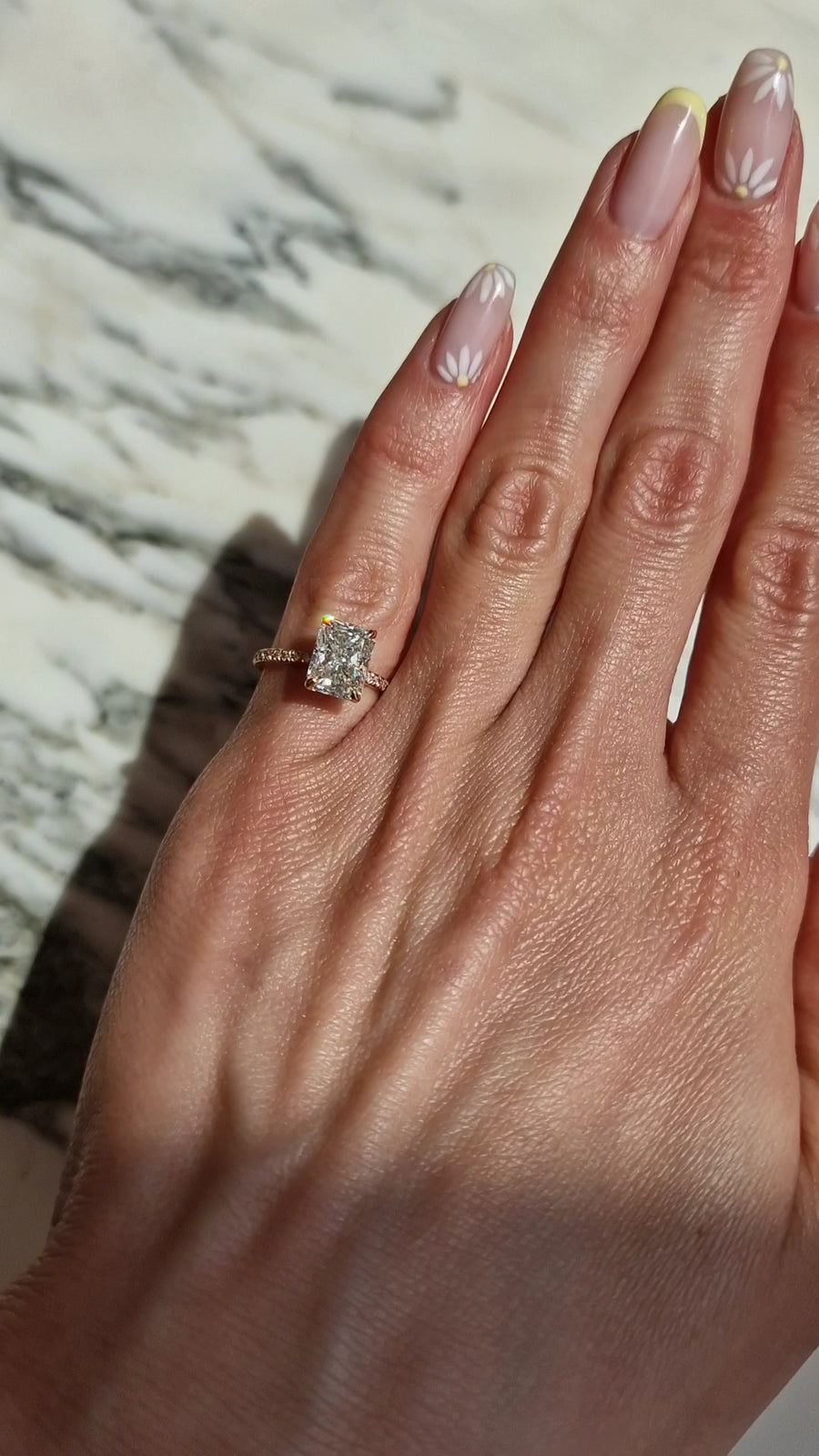 2.83 Carats Radiant Cut Micropaved Side Stones Hidden Halo Diamond Engagement Ring