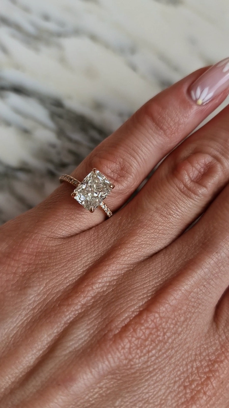 2.83 Carats Radiant Cut Micropaved Side Stones Hidden Halo Diamond Engagement Ring