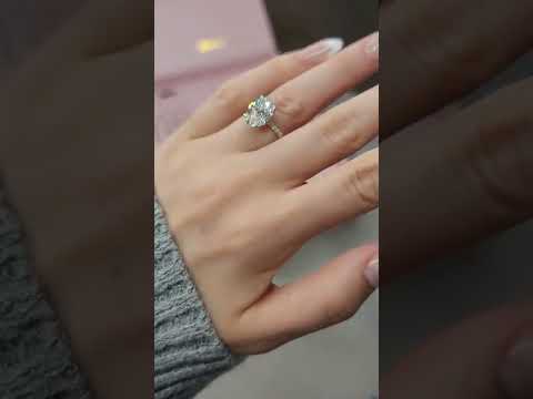5.58 Carats Lab Grown Oval Cut Micropaved Side Stones Hidden Halo Diamond Engagement Ring