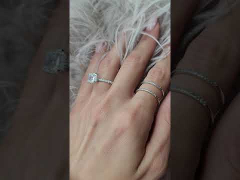3.53 Carats Lab Grown Asscher Cut Micropaved Side Stones Hidden Halo Diamond Engagement Ring