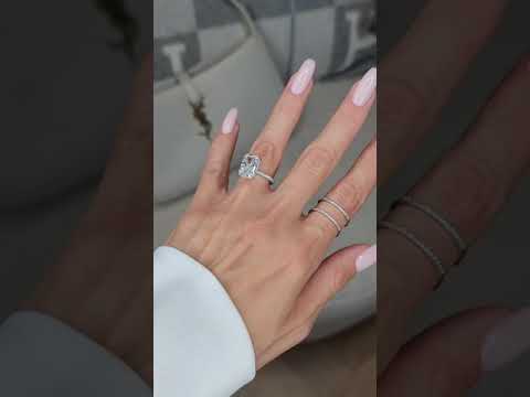 5.57 Carats Lab Grown Radiant Cut Micropaved Side Stones Hidden Halo Diamond Engagement Ring