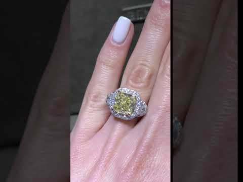5.25 ct Fancy Yellow Cushion Cut Diamond Engagement Ring