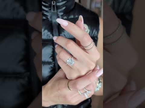 5.54 Carats Lab Grown Radiant Cut Micropaved Side Stones Hidden Halo Diamond Engagement Ring