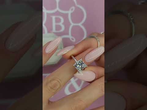 3.32 Carats Lab Grown Princess Cut Solitaire Hidden Halo Diamond Engagement Ring
