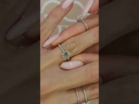 2 Carats Lab Grown Princess Cut Micropaved Side Stones Hidden Halo Diamond Engagement Ring