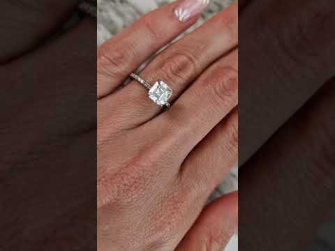 2.06 Carats Asscher Cut Micropave Side Stones Hidden Halo Diamond Engagement Ring