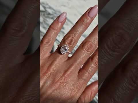 1.59 Carats Lab Grown Oval Cut Micropave Halo Side Stones Diamond Engagement Ring