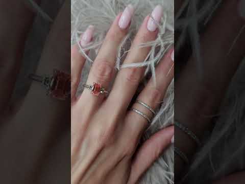 2.50 Carats Lab Grown Fancy Vivid Pink Emerald Cut with Trapezoid Side Stones Diamond Engagement Ring