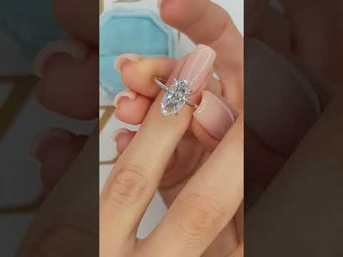 2 Carats Elongated Oval Solitaire Hidden Halo Diamond Engagement Ring