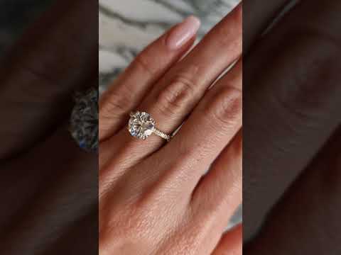 2.50 Carats Lab Grown Round Brilliant Cut Micropave Side Stones Hidden Halo Diamond Engagement Ring