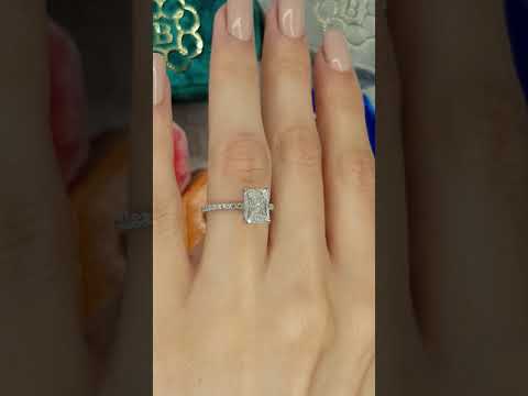 2.50 Carats Radiant Cut Micropaved Side Stones Hidden Halo Diamond Engagement Ring