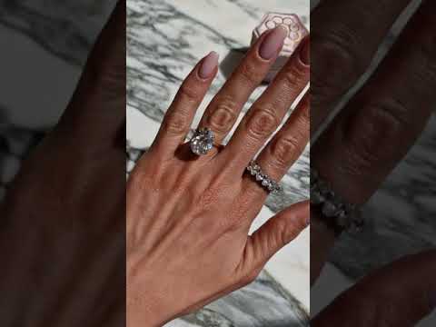 7.22 Carats Lab Grown Oval Cut Two Tone Solitaire Hidden Halo Diamond Engagement Ring