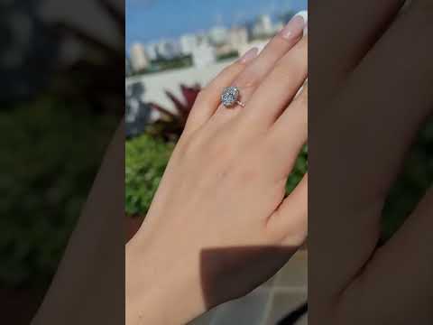 3.63 Carats Lab Grown Oval Cut Micropaved Side Stones Hidden Halo Diamond Engagement Ring