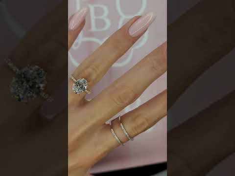 3.30 Carats Lab Grown Oval Cut Micropaved Side Stones Hidden Halo Diamond Engagement Ring