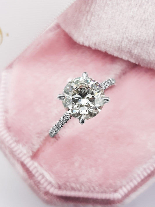 2.50 Carats Round Brilliant Cut Micropave Side Stones Hidden Halo Diamond Engagement Ring - BenzDiamonds